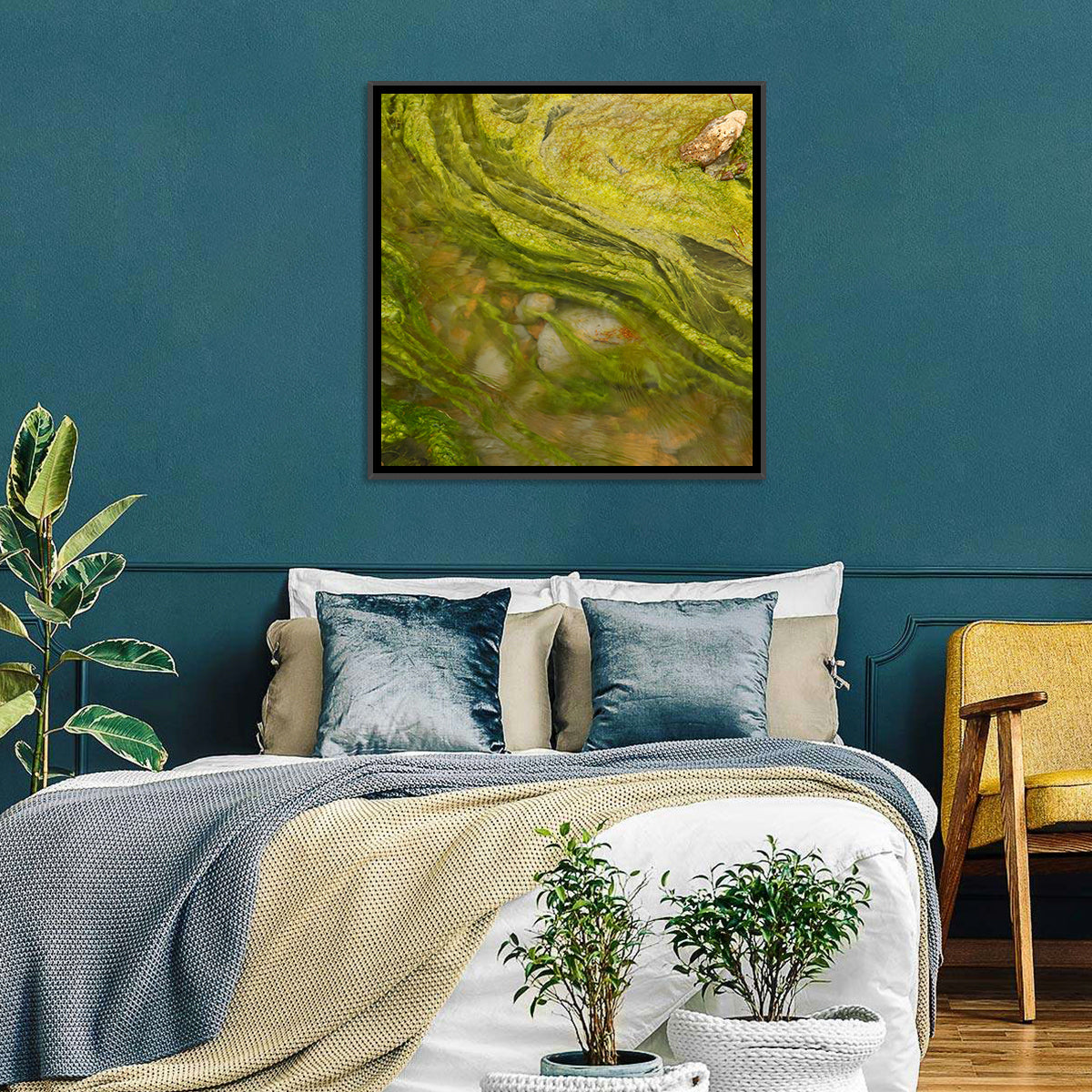 Macro Algae Stream Wall Art in a room, square