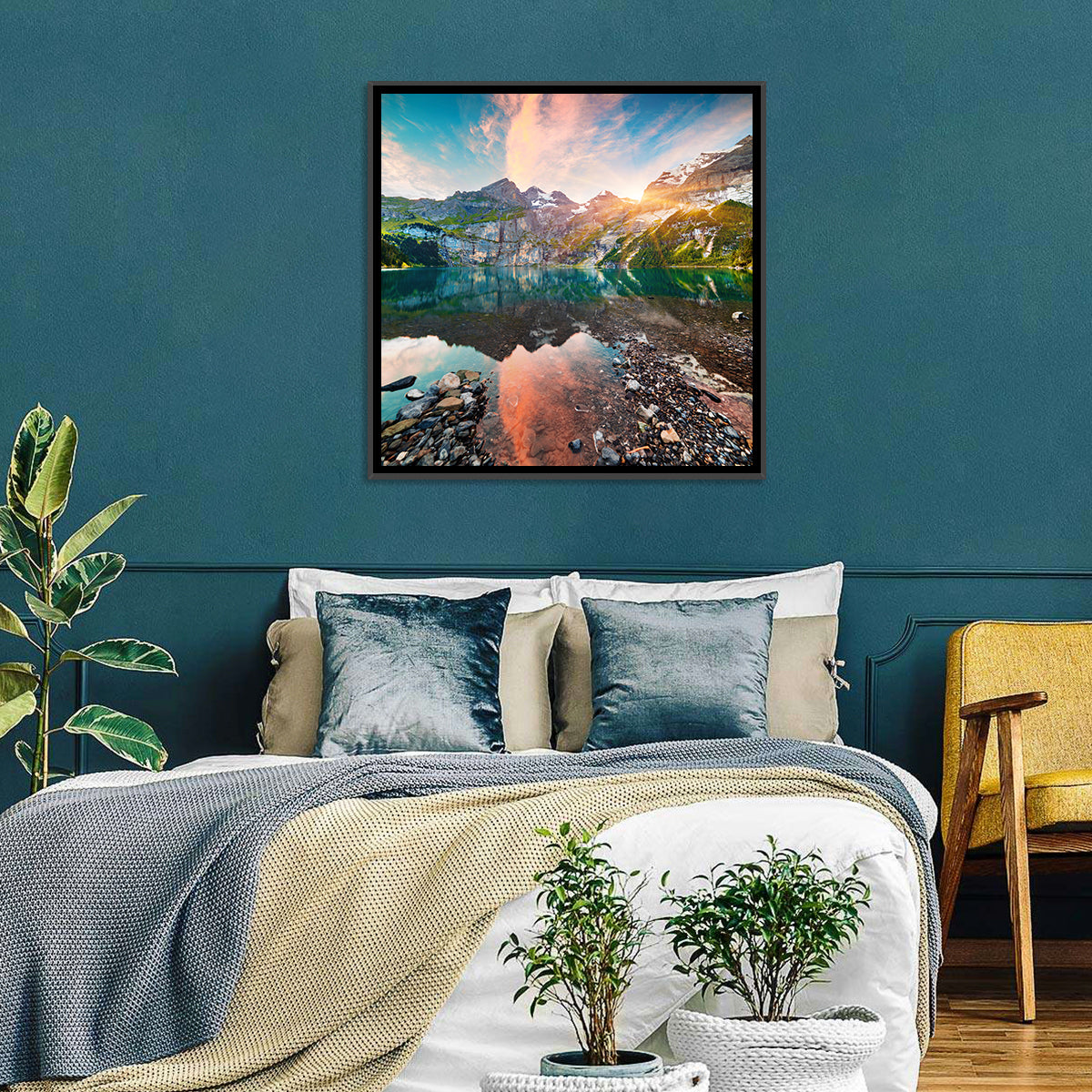 Oeschinensee Reflection Wall Art in a room, square