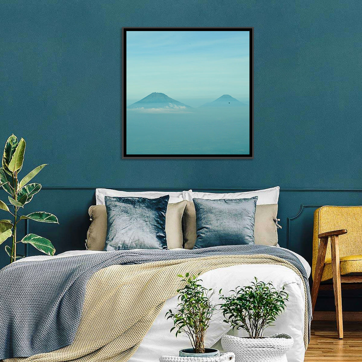 Sumbing and Sindoro Volcanoes Wall Art in a room, square