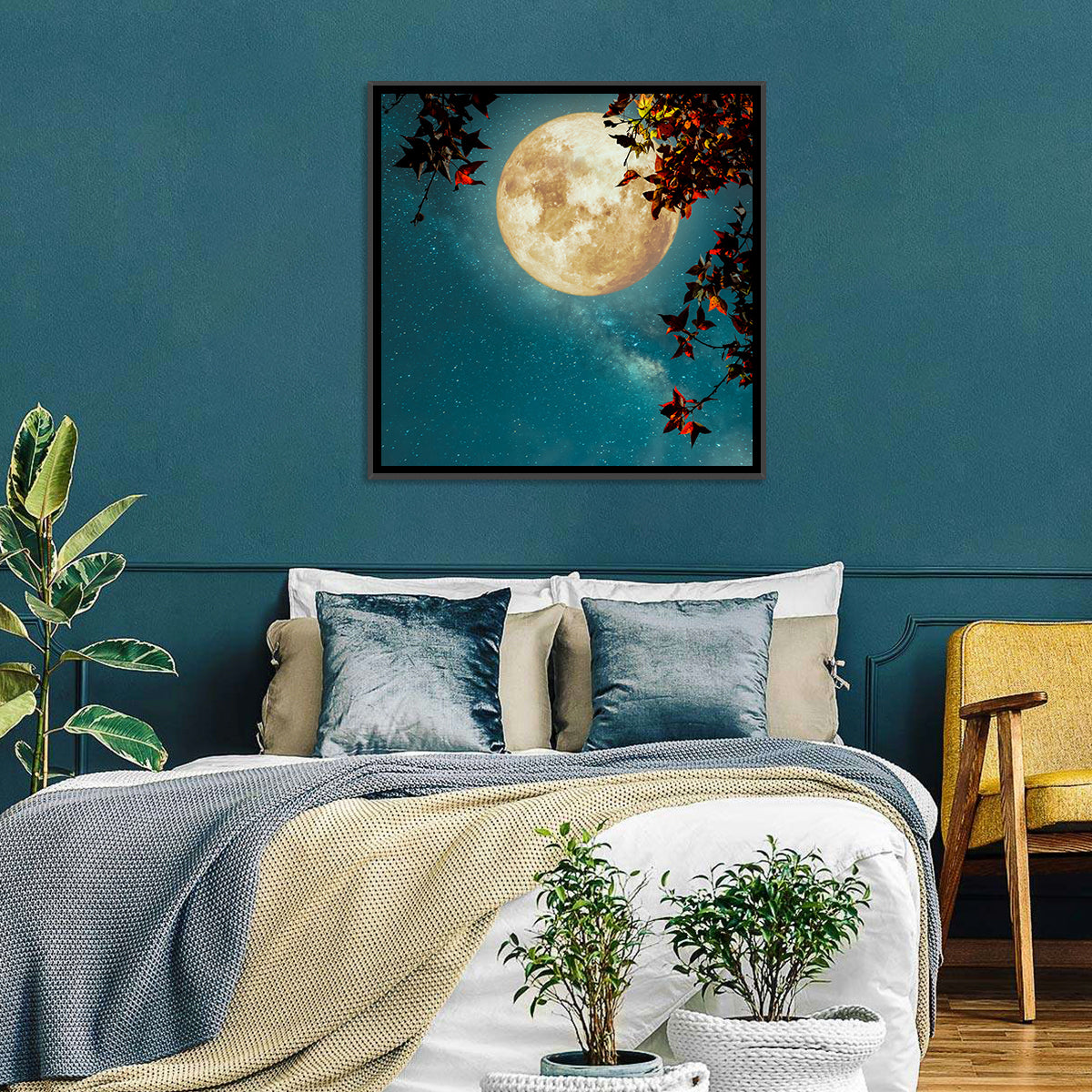 Autumn Moon with Milky Way Wall Art in a room, square