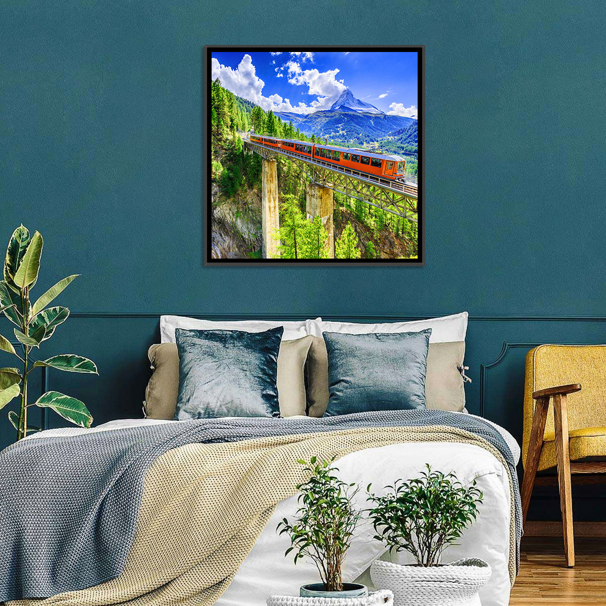 Gornergrat Tourist Train Wall Art in a room, square