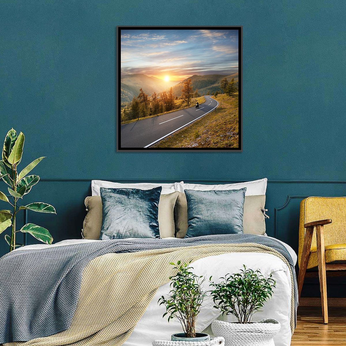 Alpine Highway at Golden Hour Wall Art in a room, square
