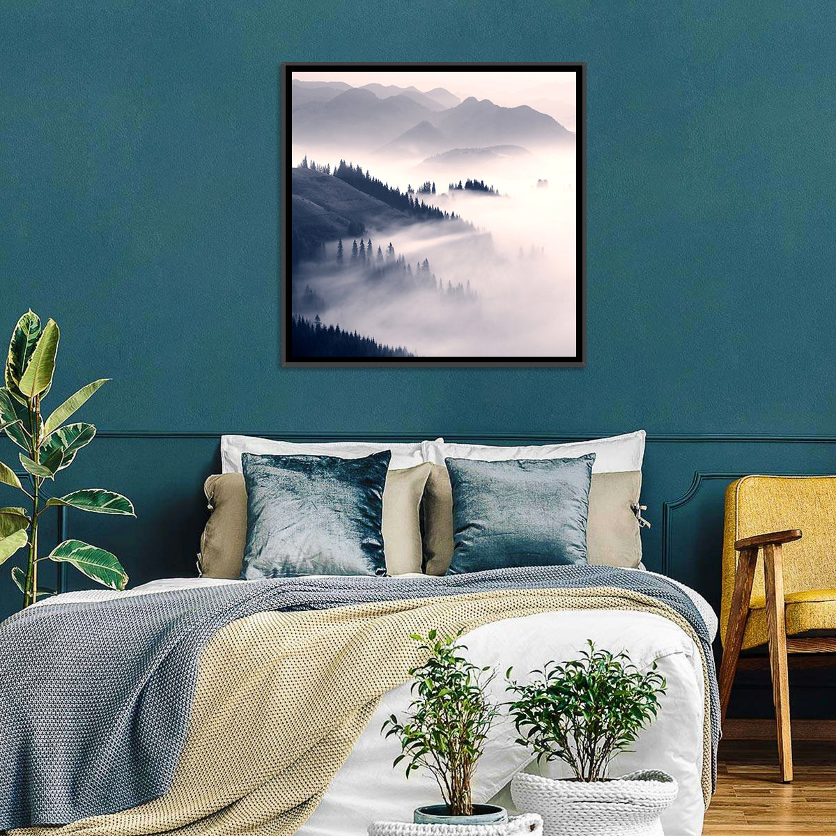 Carpathian Morning Mist Wall Art in a room, square