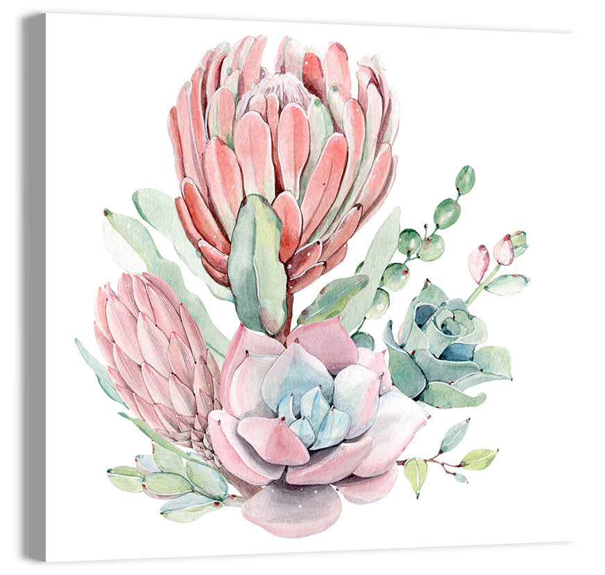 Pink Protea Succulent Bouquet Wall Art