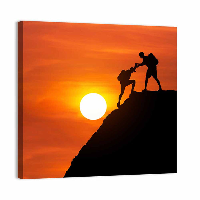Mountaineer Silhouette at Sunset Wall Art as a canvas print