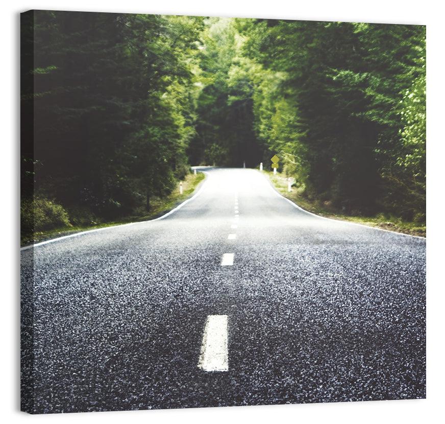 Summer Forest Road with Yellow Sign Wall Art