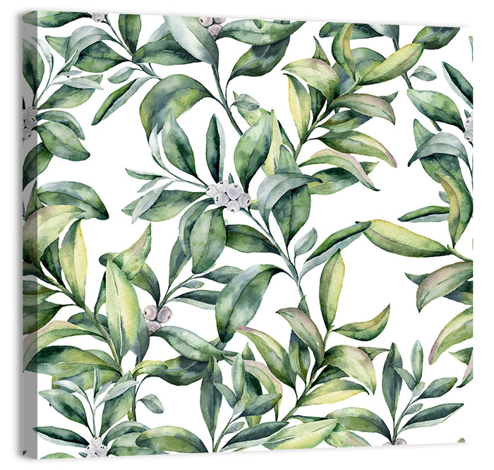 Snowberry Leaves Pattern Wall Art as a canvas print