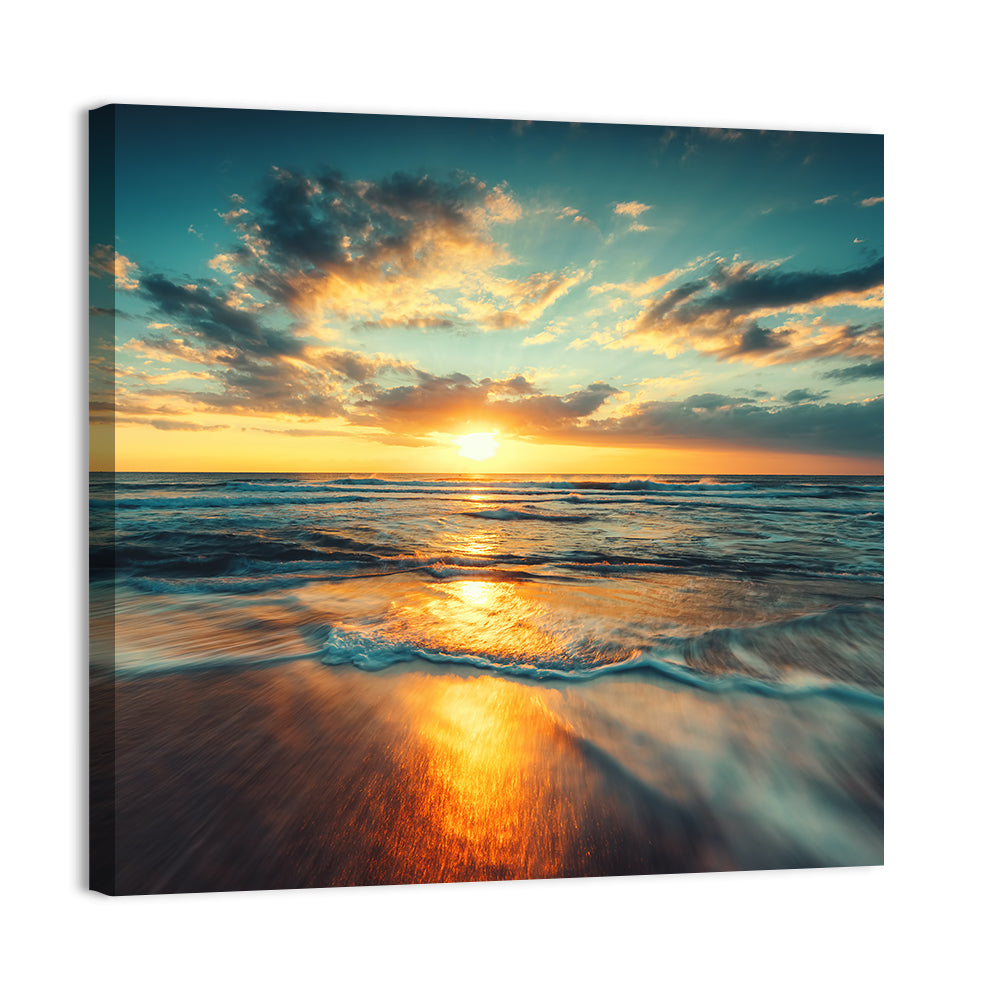 Sunlit Cloudscape Over Beach Wall Art