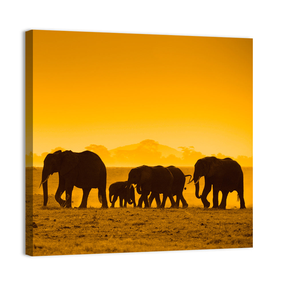 Elephant Family Silhouette Wall Art, canvas print, square