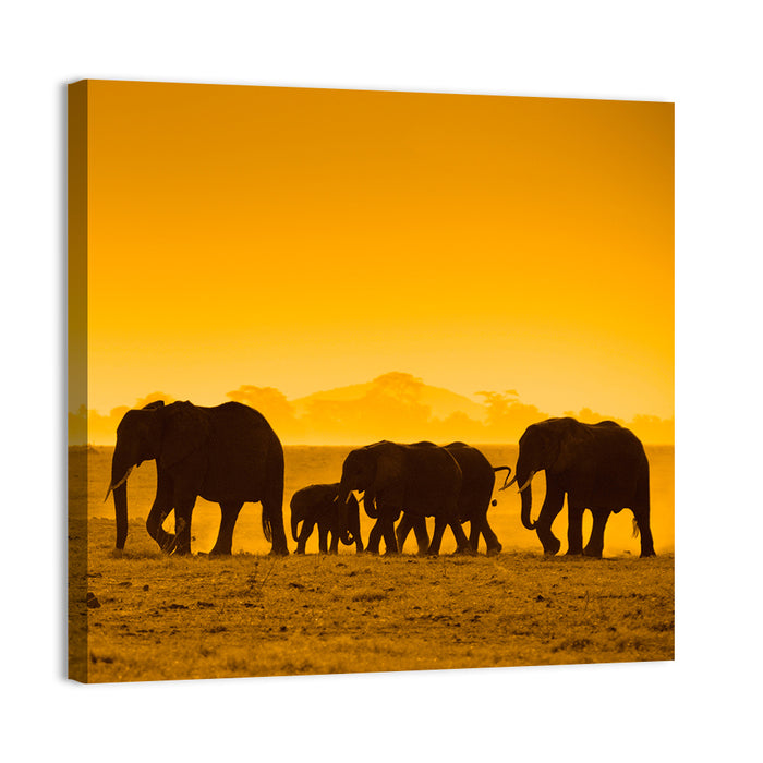Elephant Family Silhouette Wall Art as a canvas print