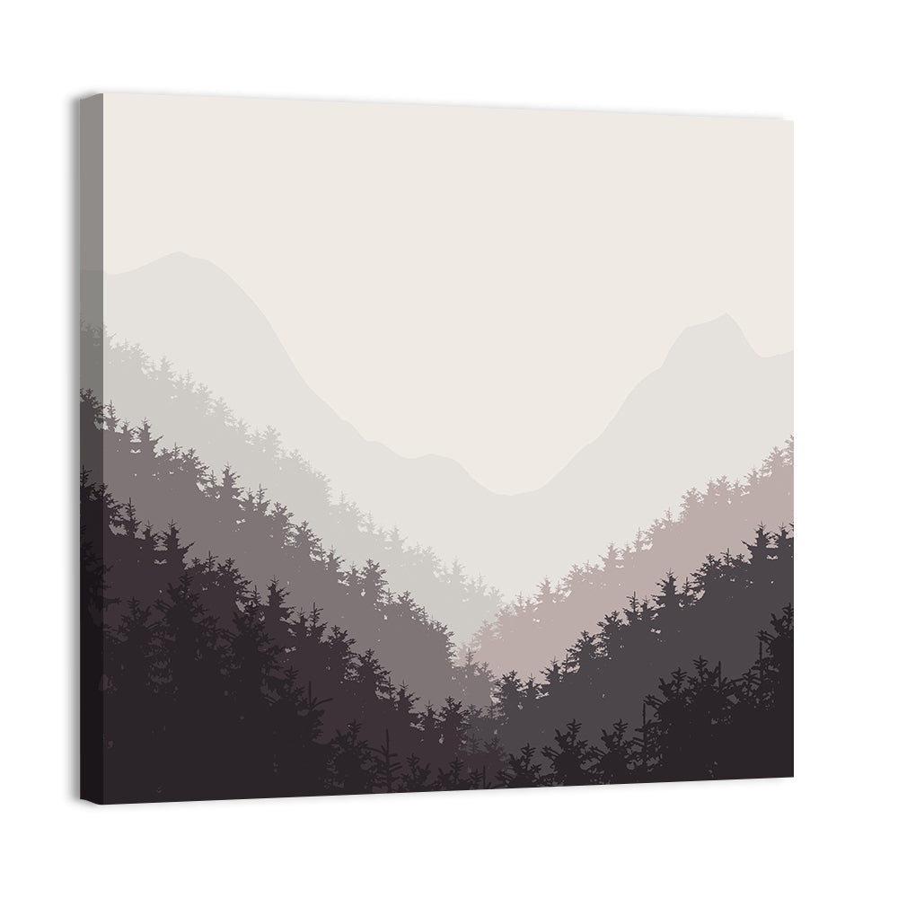 Misty Mountain Valley Illustration Wall Art