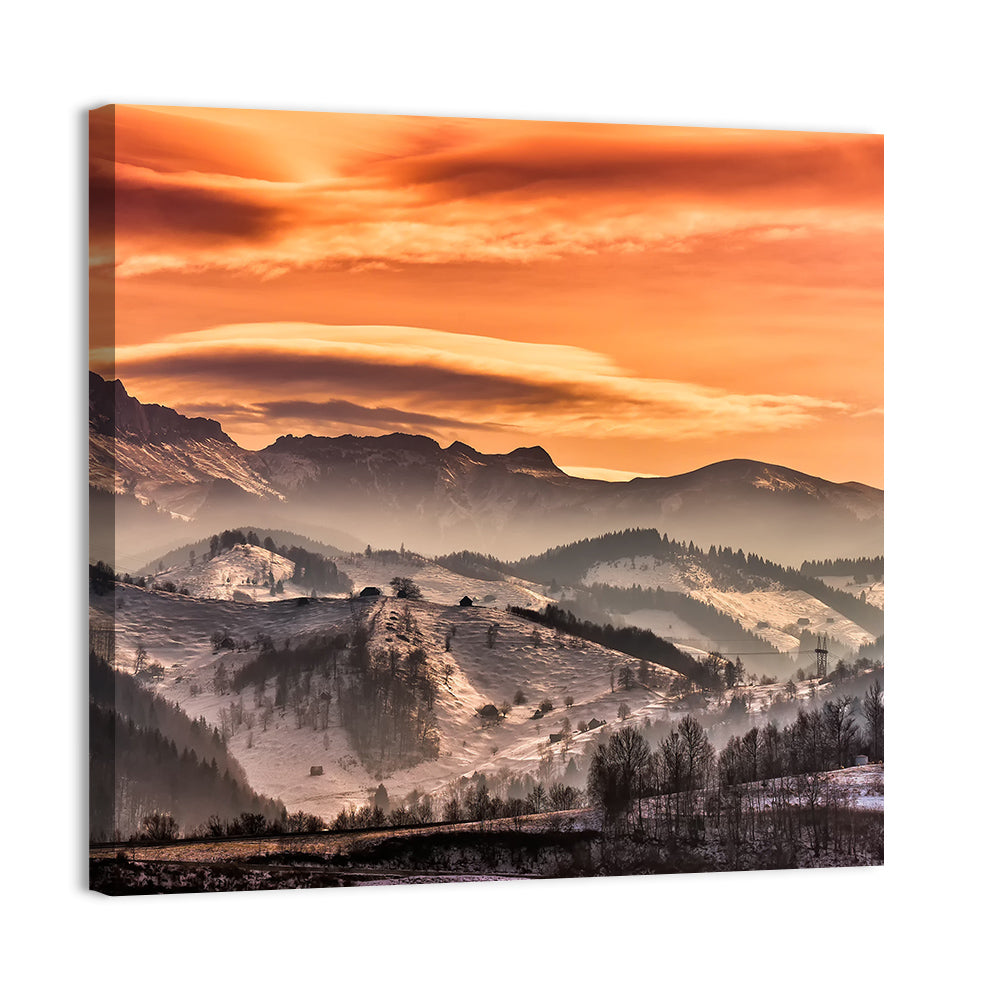 Pestera Mountain Sunrise Wall Art, canvas print, square