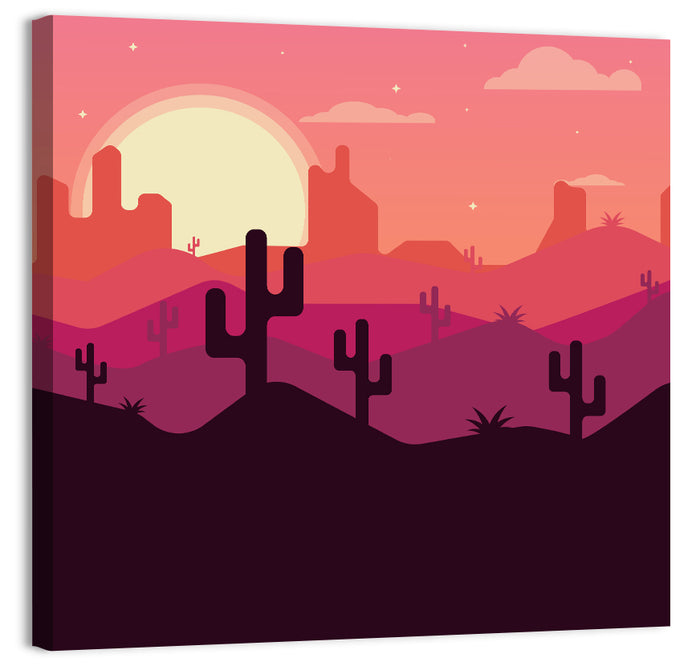 Desert Sunset with Saguaro Silhouettes Wall Art as a canvas print