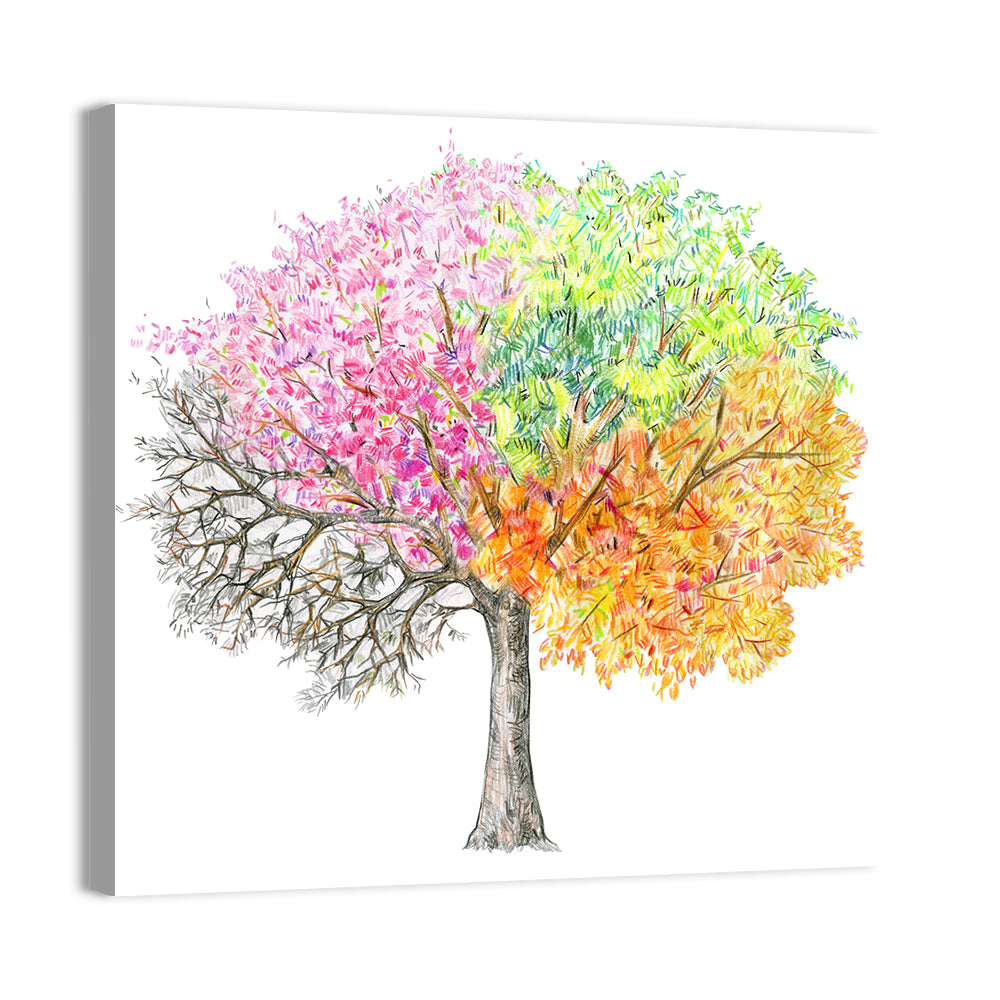 Four Seasons Tree Illustration Wall Art, canvas print, square