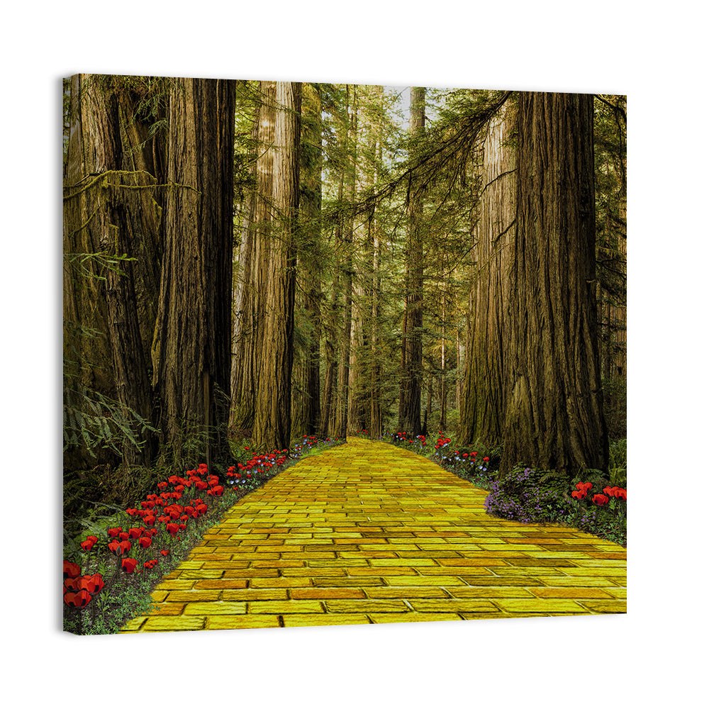 Yellow Brick Path Through Redwoods Wall Art