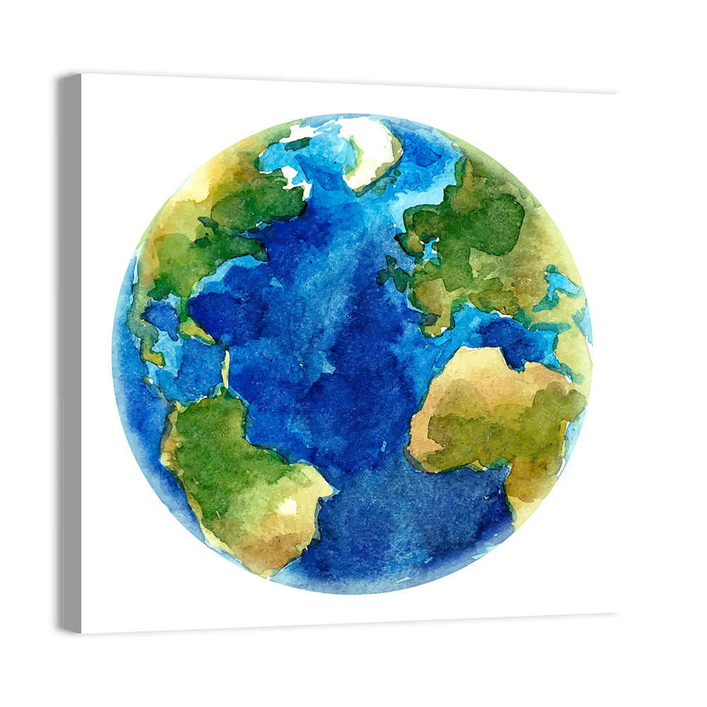 Watercolor Earth Globe Wall Art, canvas print, square