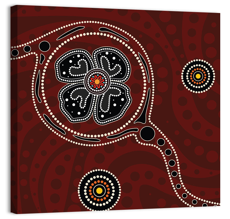 Aboriginal Poppy Dot Motif Wall Art