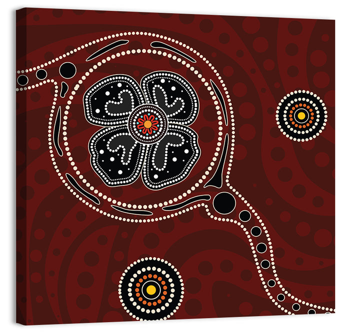 Aboriginal Poppy Dot Motif Wall Art as a canvas print