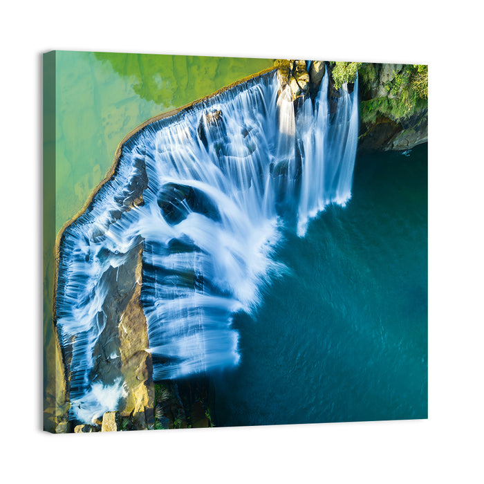 Shifen Waterfall Aerial Wall Art as a canvas print