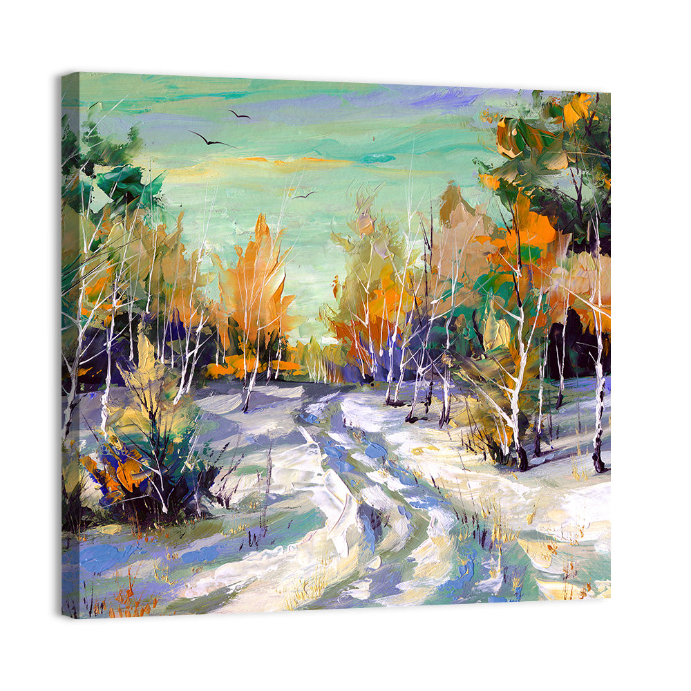 Winter Birch Forest Path Wall Art