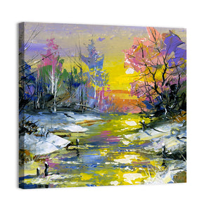 Snowy Stream Sunset Wall Art