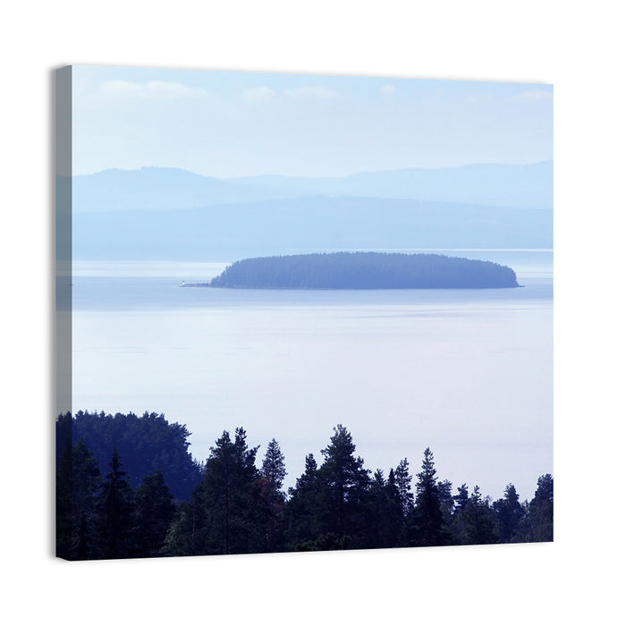 Dalarna Mist with Lighthouse Wall Art as a canvas print