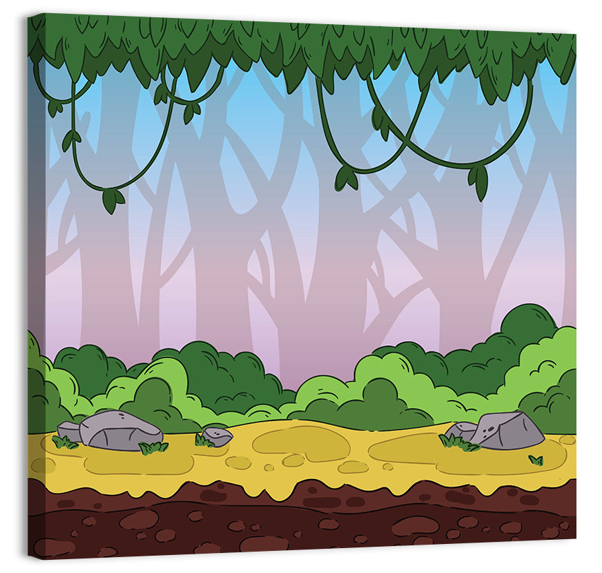 Playful Jungle Path Illustration Wall Art, canvas print, square