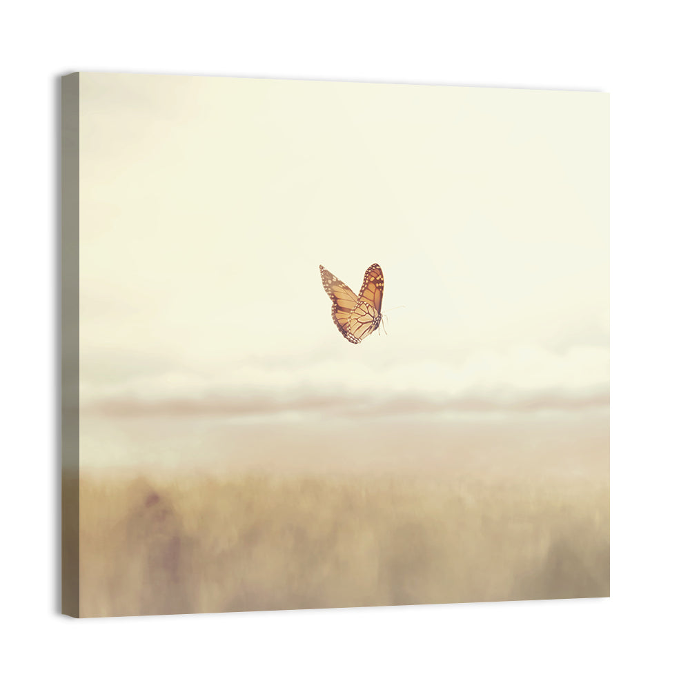 Monarch Over Beige Field Wall Art, canvas print, square
