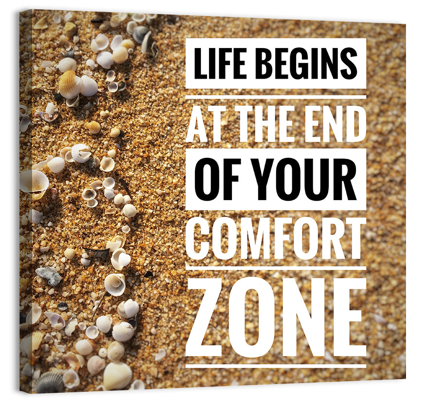 Life Begins at the End Quote Wall Art, canvas print, square
