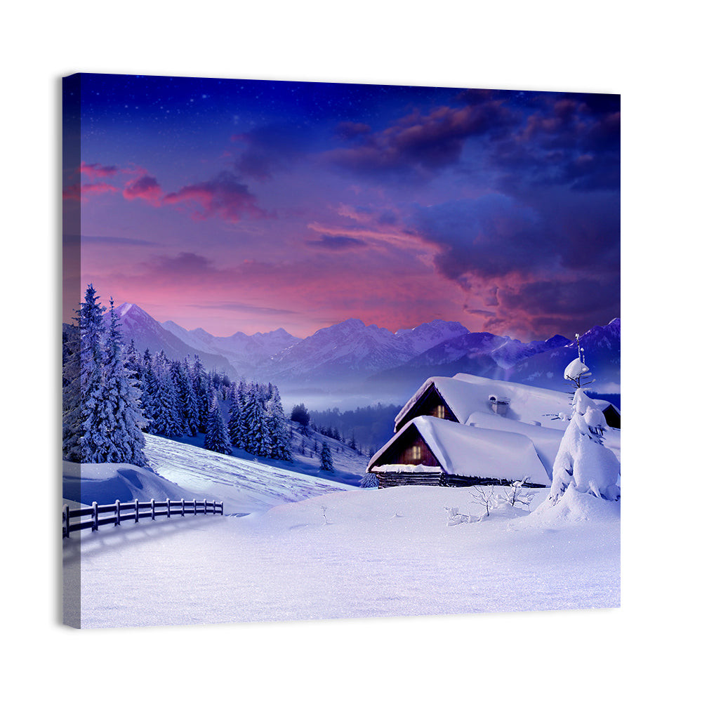 Snowy Mountain Cabin Wall Art
