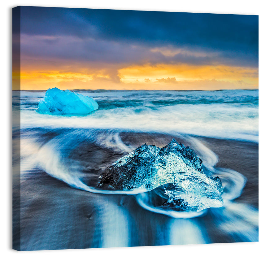 Diamond Beach Ice at Dusk Wall Art