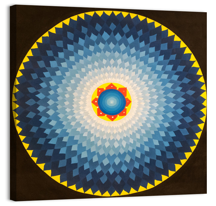 Radiant Blue Sunburst Mandala Wall Art, canvas print, square