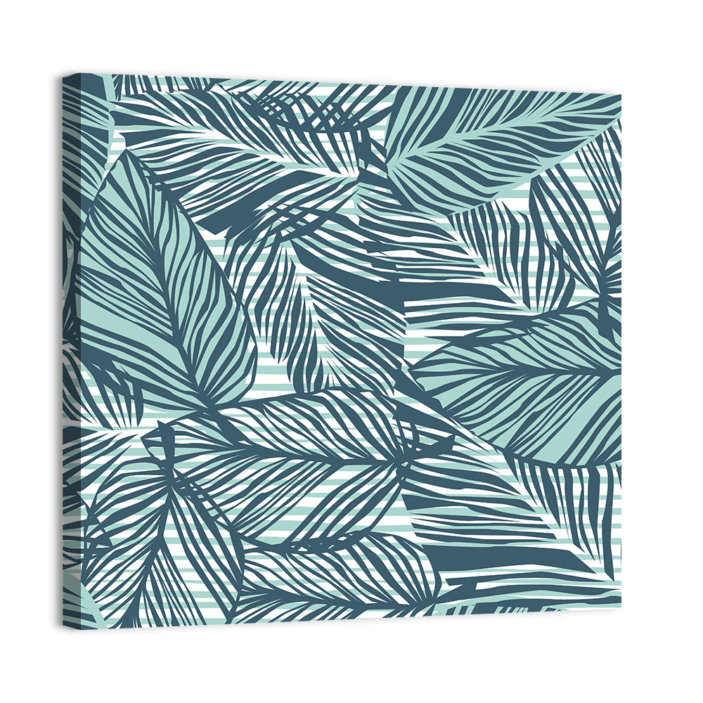 Striped Blue Palm Leaves Pattern Wall Art