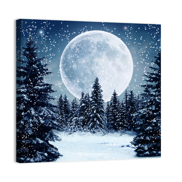 Full Moon Over Snowy Pines Wall Art as a canvas print