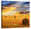 Sunset Over Hay Bales Wall Art