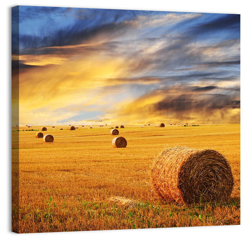 Sunset Over Hay Bales Wall Art