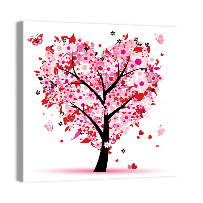 Pink Heart Tree Wall Art as a canvas print