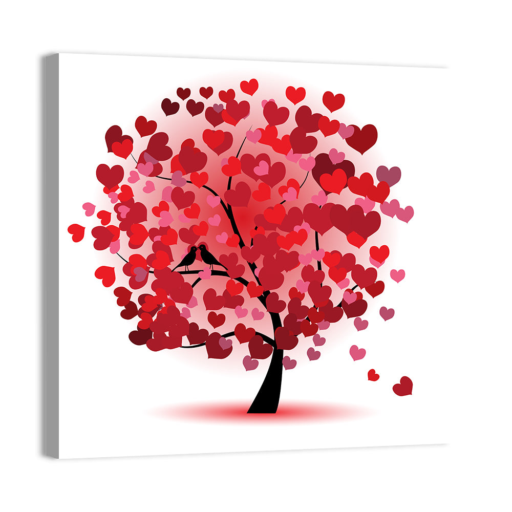 Heart Tree with Kissing Birds Wall Art, canvas print, square