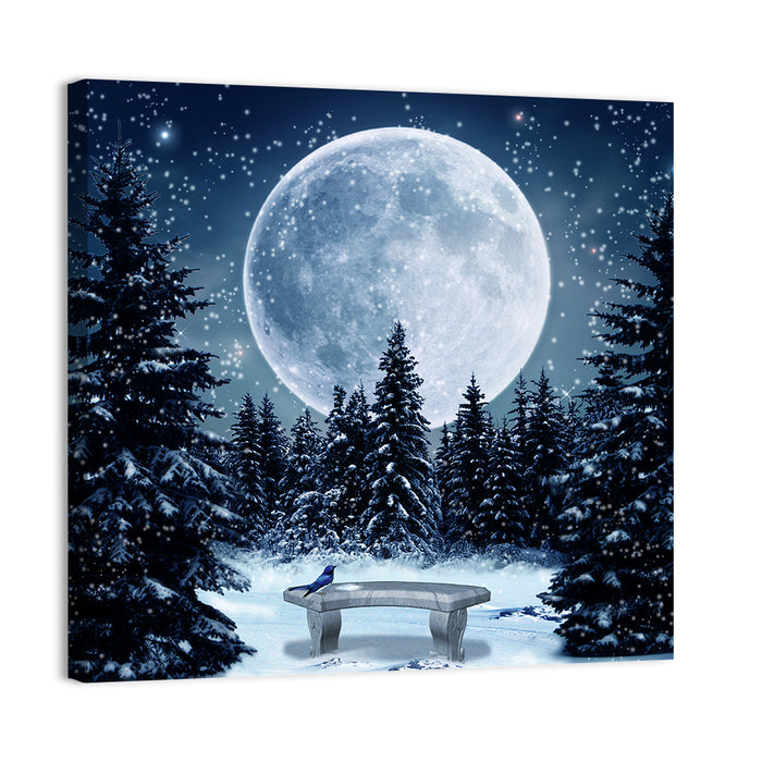 Full Moon Over Snowy Pines Wall Art as a canvas print