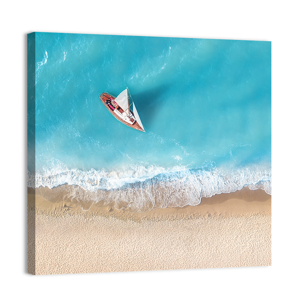 Centered Sailboat Over Turquoise Sea Wall Art