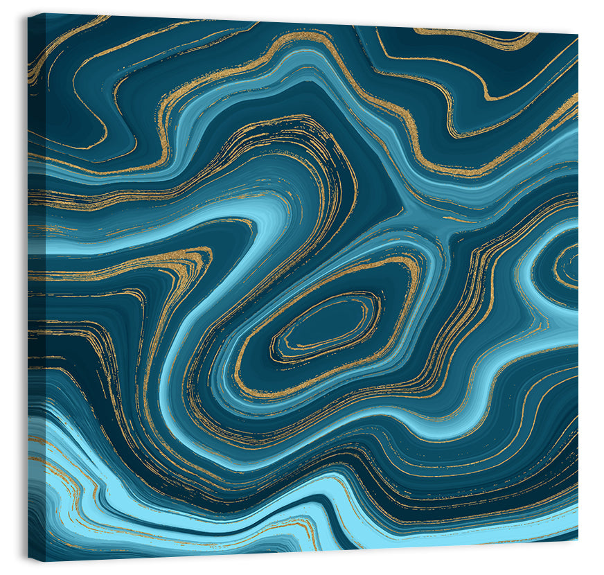 Navy Teal Marble Abstract Wall Art