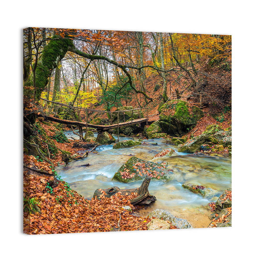 Mossy Footbridge in Autumn Forest Wall Art