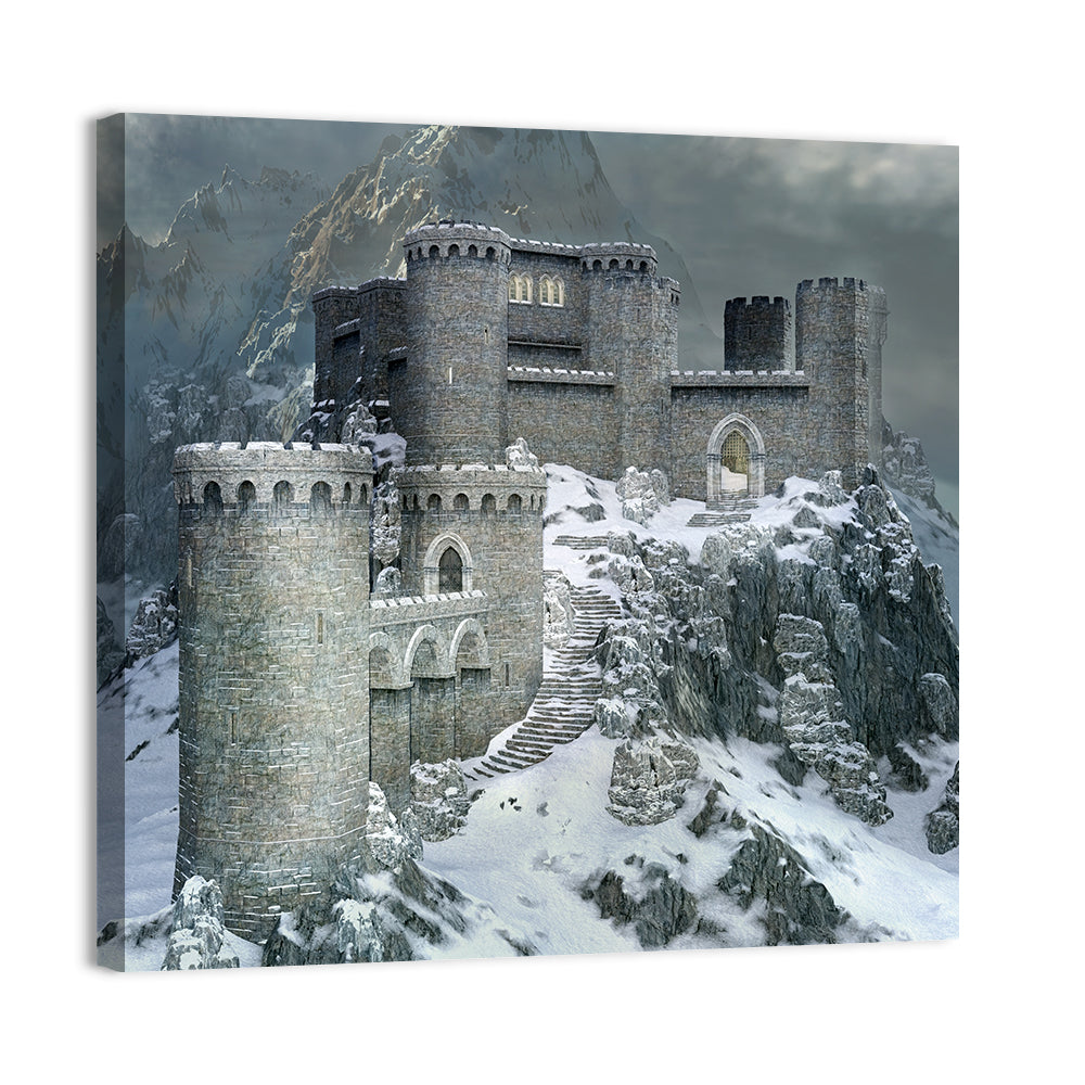 Snowy Medieval Castle Illustration Wall Art
