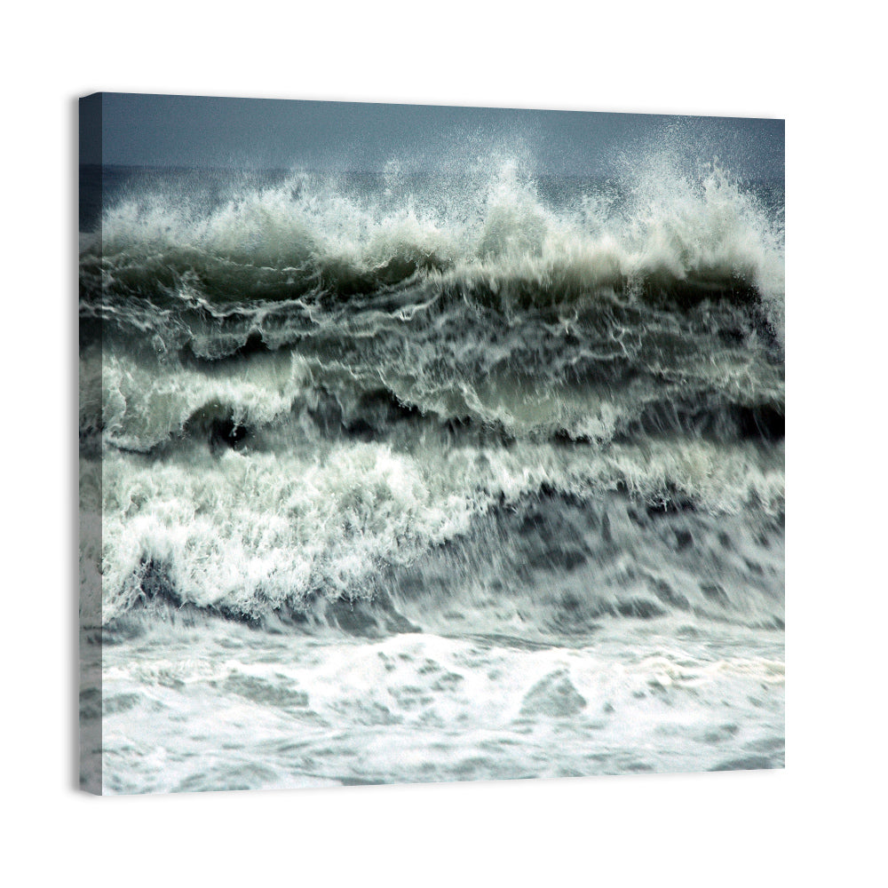 Stormy Coastline Wave Wall Art, canvas print, square