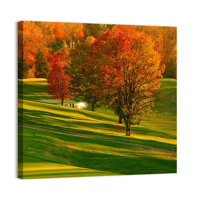Golden Hour Golf Course Wall Art as a canvas print