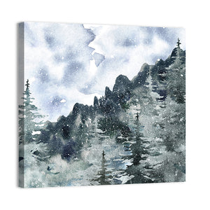 Winter Mountain Forest Illustration Wall Art