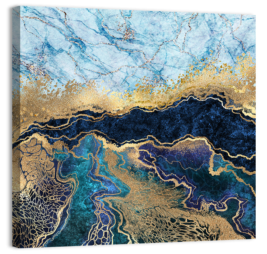 Blue Marble with Gold Veins Wall Art