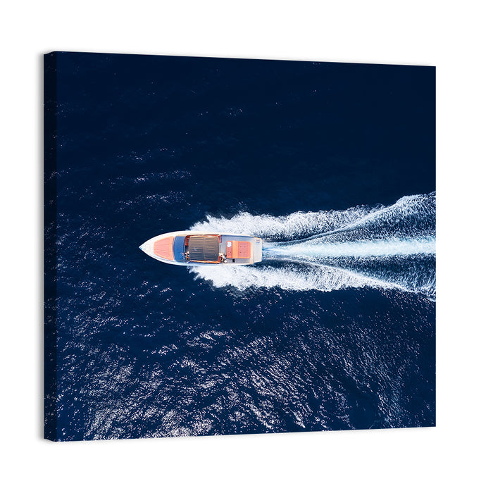 Sleek Speedboat Over Navy Sea Wall Art as a canvas print