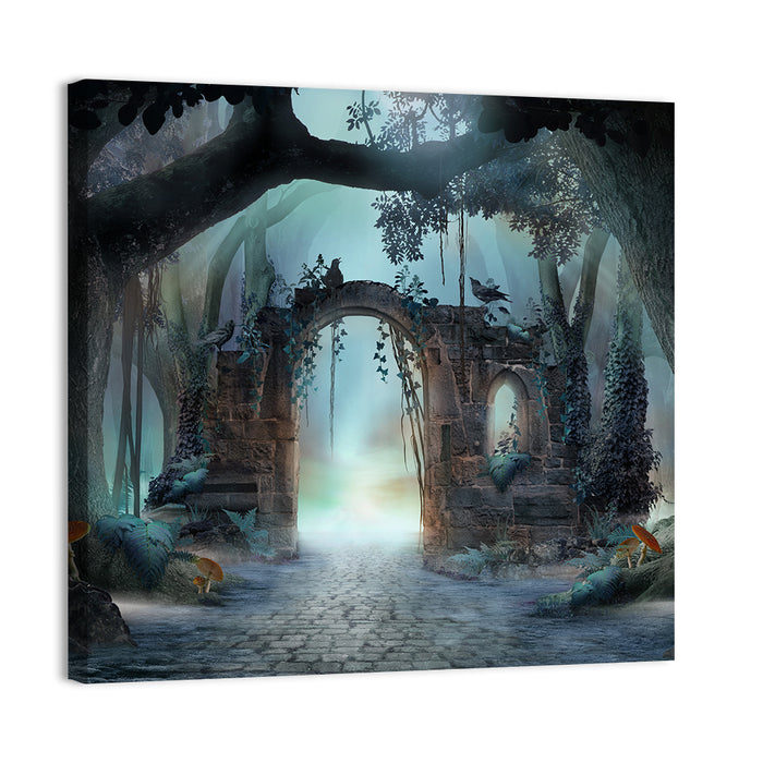 Enchanted Foggy Forest Wall Art as a canvas print