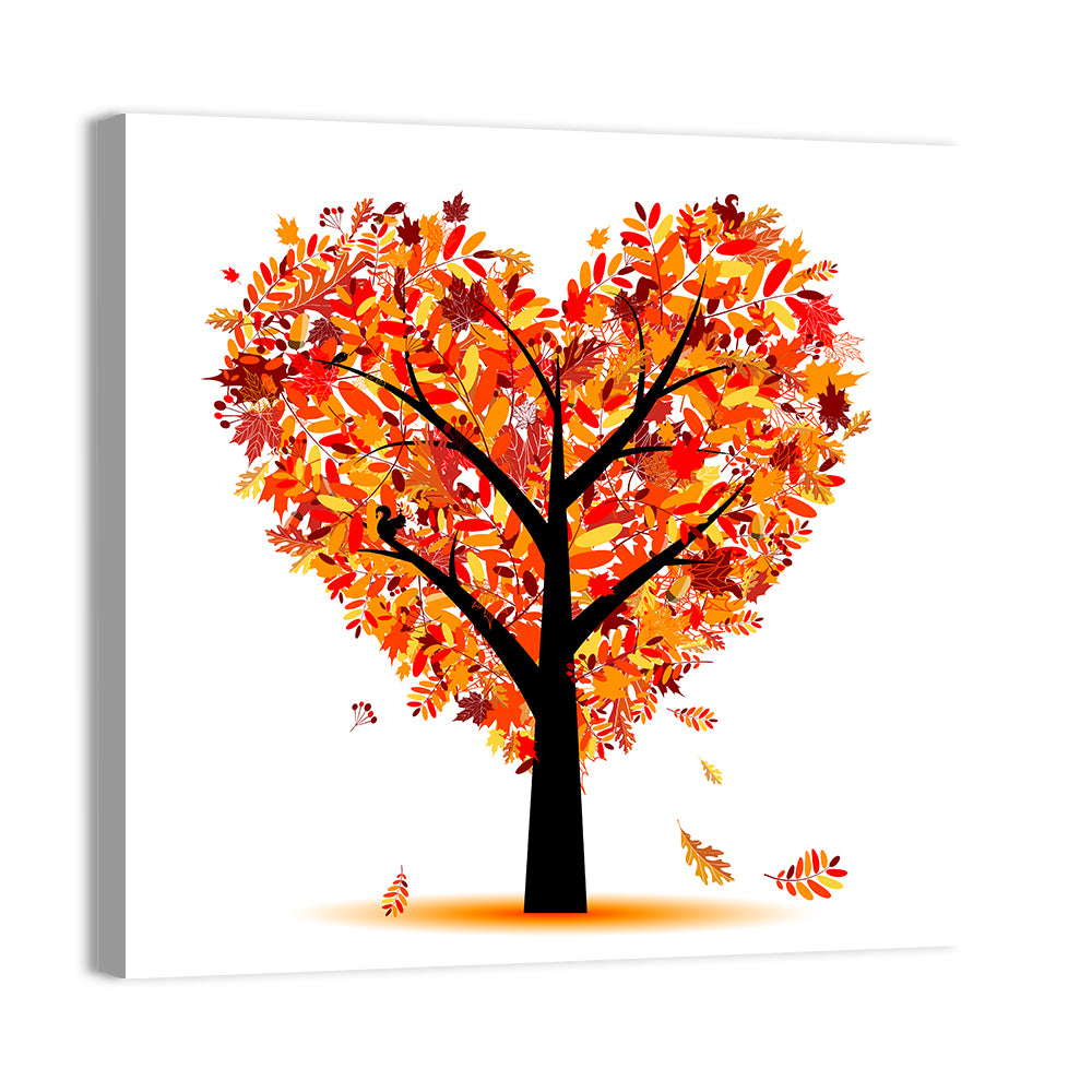 Autumn Heart Tree Illustration Wall Art, canvas print, square